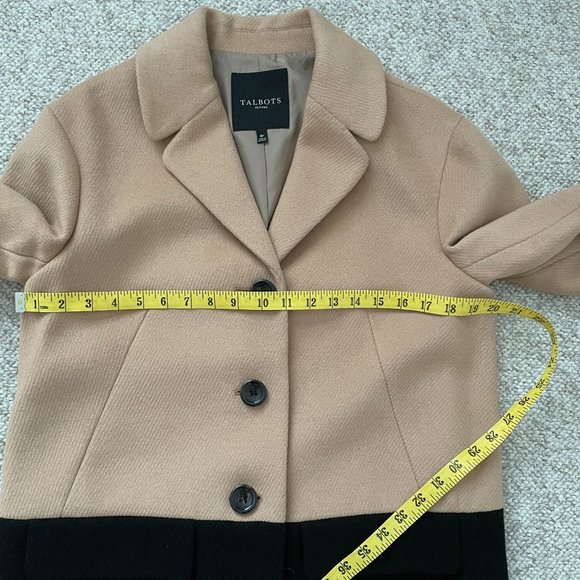 NWOT TALBOTS Black & Beige Color-Block Wool Coat - Size 8P - Picture 7 of 9